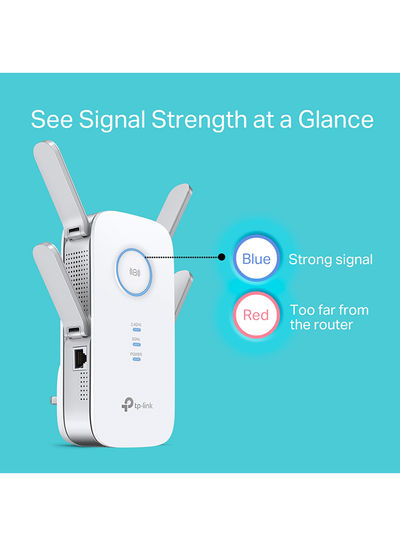 TP-LINK RE650 AC2600 WiFi Range Extender, 2600Mbps Fast Speed, Dual Band, MU-MIMO, 4 Antennas, 1 Gigabit Port, AP Mode, Internet Booster, Works with any Wi-Fi Router White